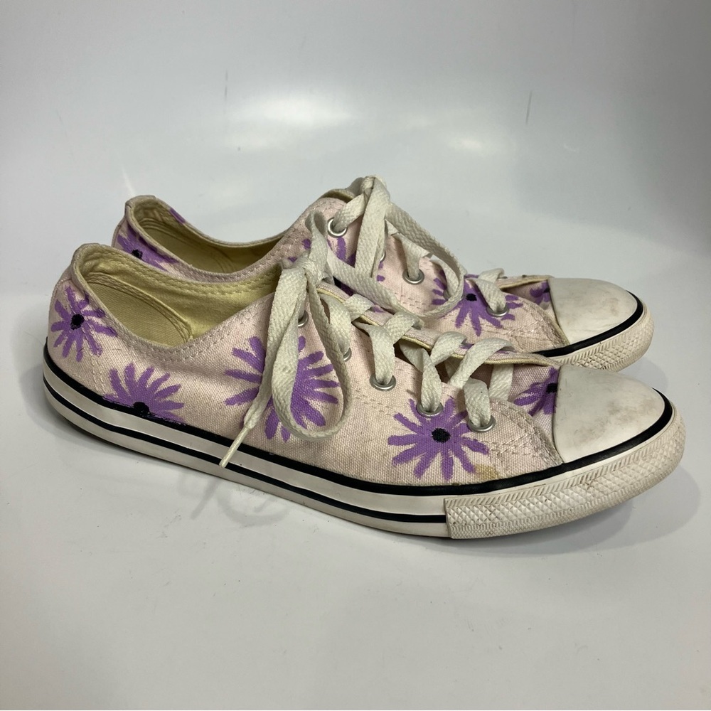 Converse sneakers light pink white purple flowers women size 8 casual skateboard